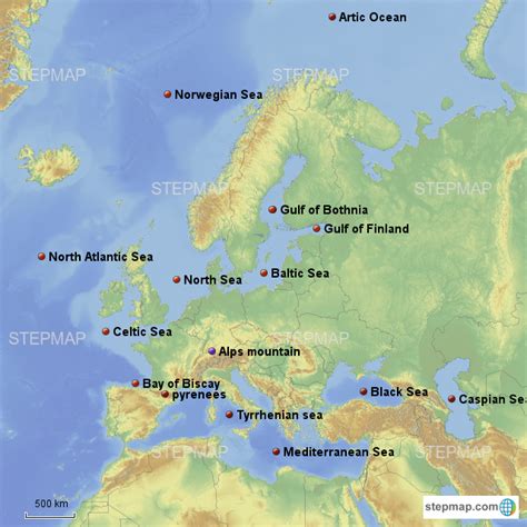 StepMap - Europe Bodies of Water & Mountains - Landkarte für Germany