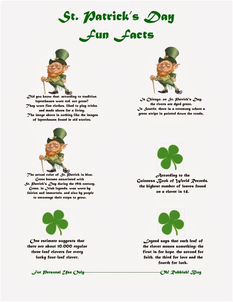 :: St. Patrick Day Trivia Facts :: Lunch Box Notes :: Saint Patrick Day Fun Facts :: Printable