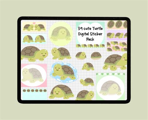 39 Cute Turtle Digital Sticker Pack Cute Turtle Printable - Etsy