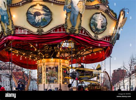 Carousel at Christmas market, Winter Wonderland, Brussels, Belgium ...