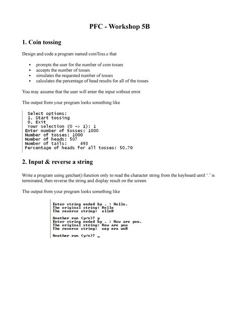 W04 1 - piuopo - PFC - Workshop 5B 1. Coin tossing Design and code a ...