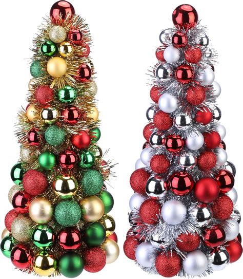 Amazon.com: Lenwen 2 Pcs 16 Inch Christmas Ball Tree Tabletop Christmas ...