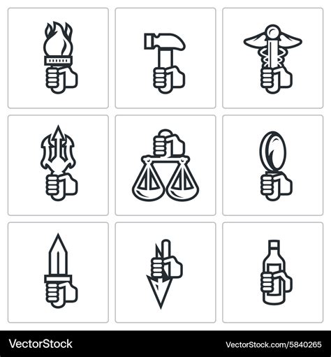 Symbols of the gods in greek mythology icons set Vector Image