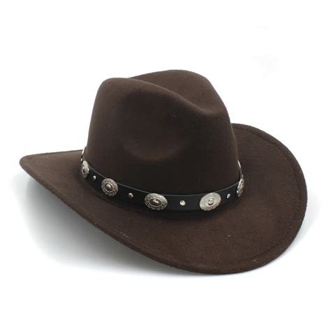 New Vintage Wool Western Cowboy Hat For Womem Men Wide Brim Cowgirl Jazz Cap With Leather Toca ...