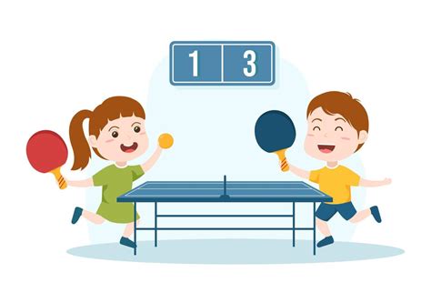 Cute Kids Playing Table Tennis Sports with Racket and Ball of Ping Pong ...