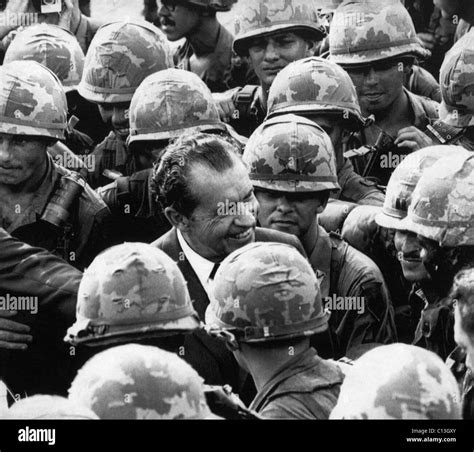 1969 US Presidency, Vietnam War. President Richard Nixon visiting the US Army's First Infantry ...