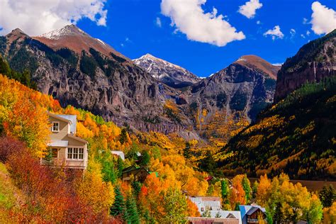 View of Telluride in autumn, climbing 13,114 foot (3997 meter) Imogene ...