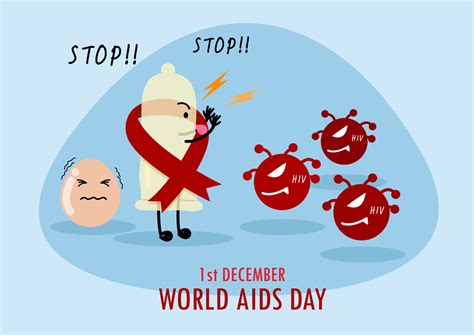 Condom in cartoon character with hiv virus and world AIDS day poster's campaign in flat style ...