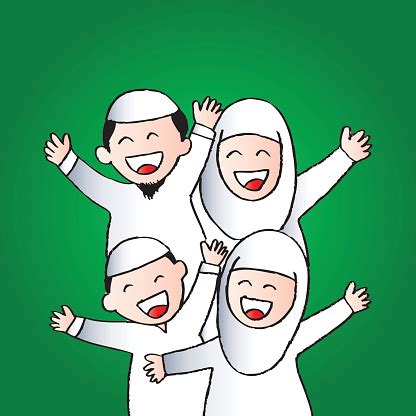 Happy Muslim Family Cartoon Style Stock Illustration - Download Image ...