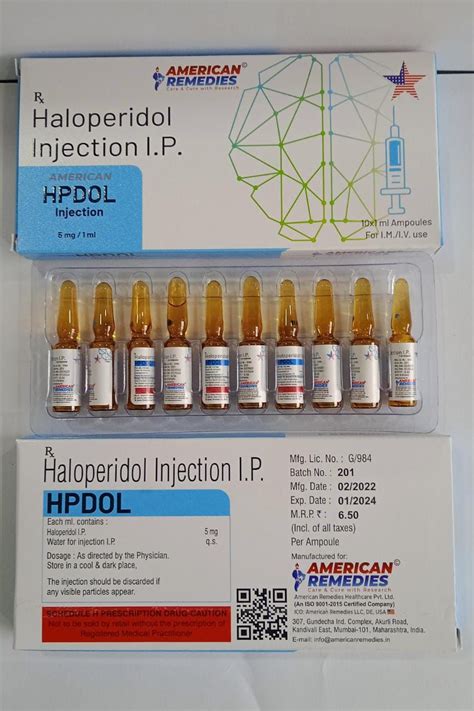 BUY HPDOL 1ml - Haloperidol IP 5mg/ml x 1ml by American Remedies ...