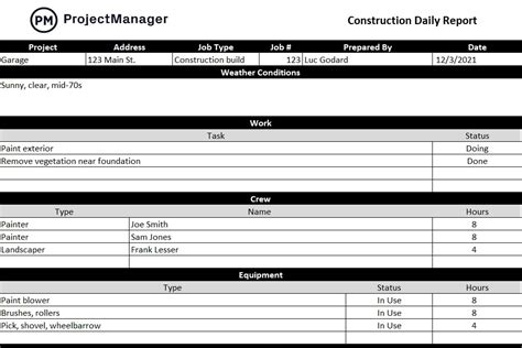 Free Construction Daily Report Template for Excel - ProjectManager