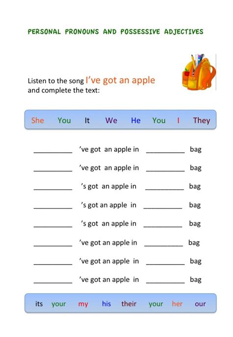 Personal Pronouns And Possessive Adjectives Worksheet - Adjectiveworksheets.net