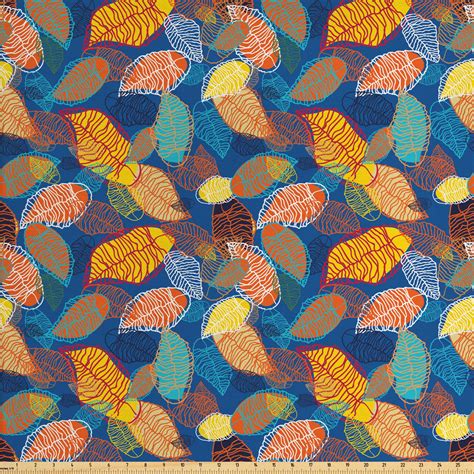 Leaves Fabric by The Yard, Colorful and Composition with Leaves Fall Autumn Nature Inspired ...