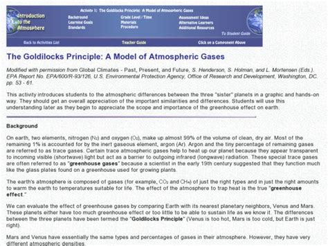 The Goldilocks Principle: A Model of Atmospheric Gases Lesson Plan for 6th - 9th Grade | Lesson ...