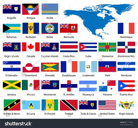 Detailed North American Flags And Map Stock Vector 12179014 : Shutterstock