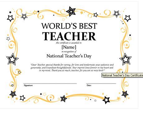 Certificates For Teachers: The World's Best Teacher Award | Professor, Certificado