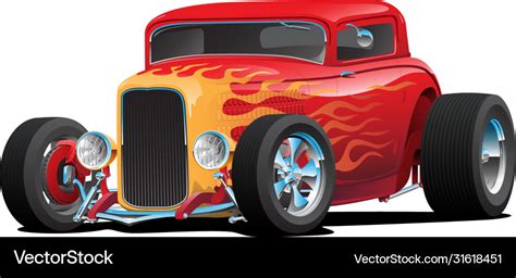 Classic red custom street rod with hotrod flames Vector Image