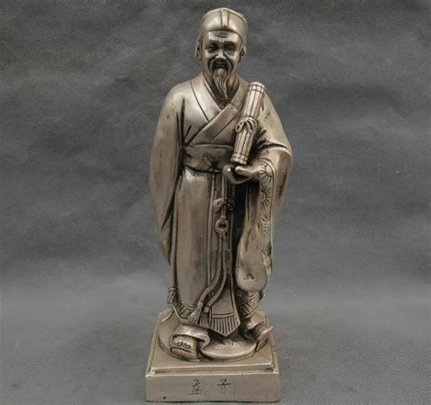 8.8'' China Bronze Silver Statue philosopher Mencius Sculpture-in ...