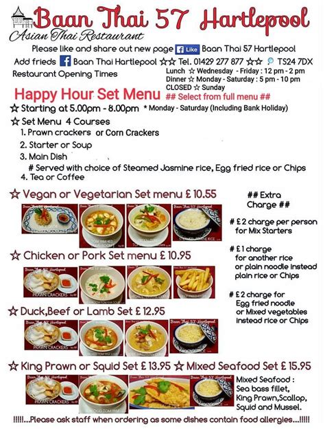 Menu at Baan Thai Restaurant, Hartlepool