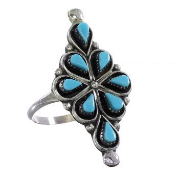 Turquoise Silver American Indian Ring Size 6-1/2 AX99547