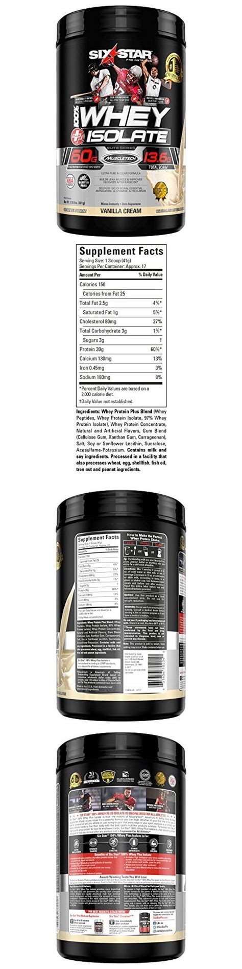 Six Star Whey Isolate Plus Protein Powder, 100% Whey Protein Isolate,Vanilla Cream,1.5 Pounds ...