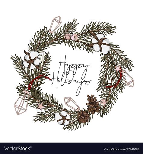 Modern hand-drawn fir wreath with pine cones Vector Image