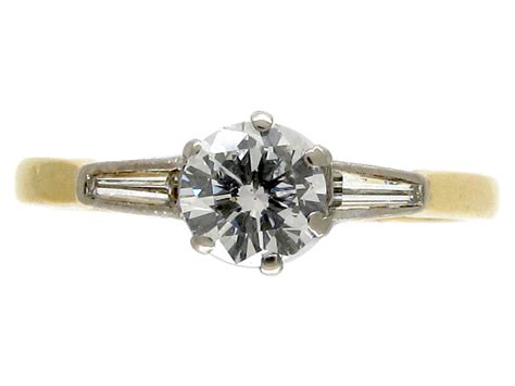 Diamond Solitaire Ring with Diamond Baguette Shoulders (473E) | The Antique Jewellery Company