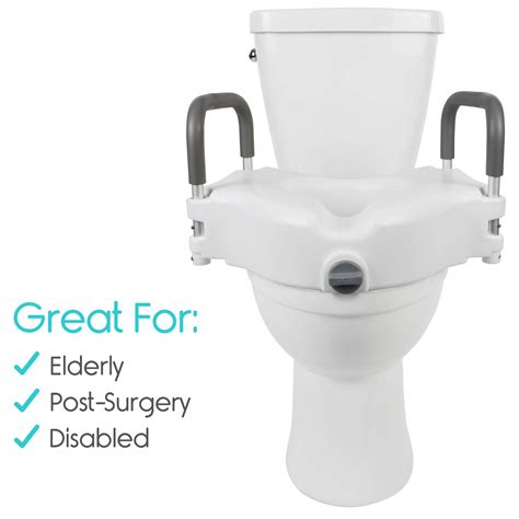 Vive Raised Toilet Seat - 5" Portable, Elevated Riser with Padded Handles - Elongated and ...