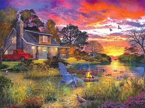 Evening Cabin, 1000 Pieces, White Mountain | Puzzle Warehouse | Scenery ...