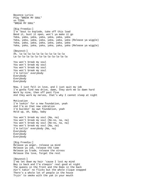 Beyonce - Break My Soul Lyrics | PDF | Beyoncé