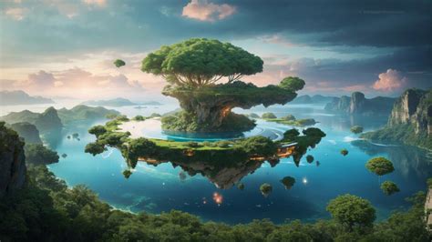 Lake Trees Fantasy World Nature 4K #6820j Wallpaper PC Desktop