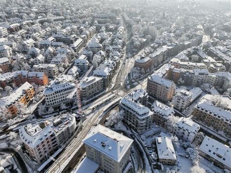 The city of Zurich (Switzerland) after heavy snowfall in early December ...