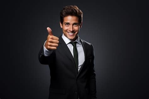 Premium AI Image | happy businessman shows thumbs up sign in black suit