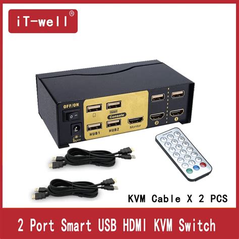 2 Port USB HDMI KVM Switch Switcher for Dual Monitor Keyboard Mouse ...