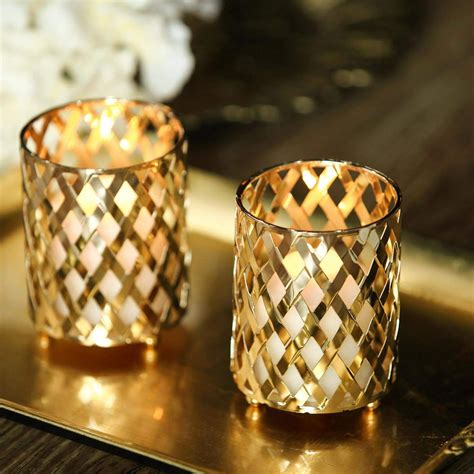 Efavormart 2 Pack 4" Tall Metal Gold Candle Holder Set Votive Candle Holder Set Wedding Table ...