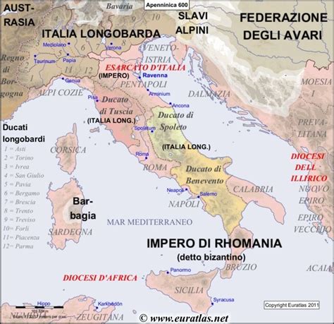 Map of the Apennine Peninsula in the year 600 Detailed Map, Ravenna ...