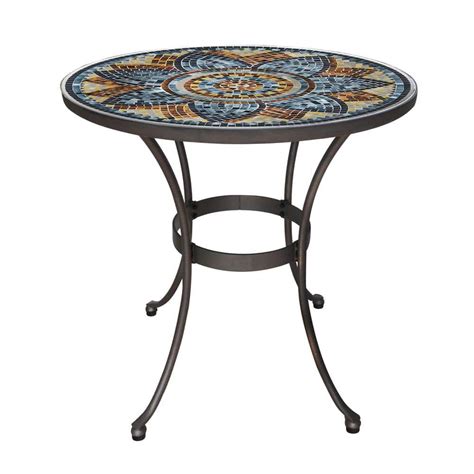 StyleWell Mix and Match 28 in. Metal and Glass Mosaic Patio Bistro Table HD19206 - The Home Depot