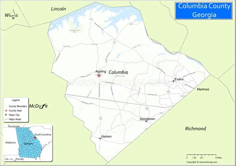 Map of Columbia County, Georgia - Where is Located, Cities, Population ...