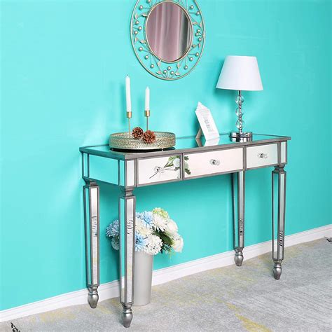 Buy Ochine Mirrored Desk Mirror Table Mirrored Console Table Modern Contemporary Vanity Table ...