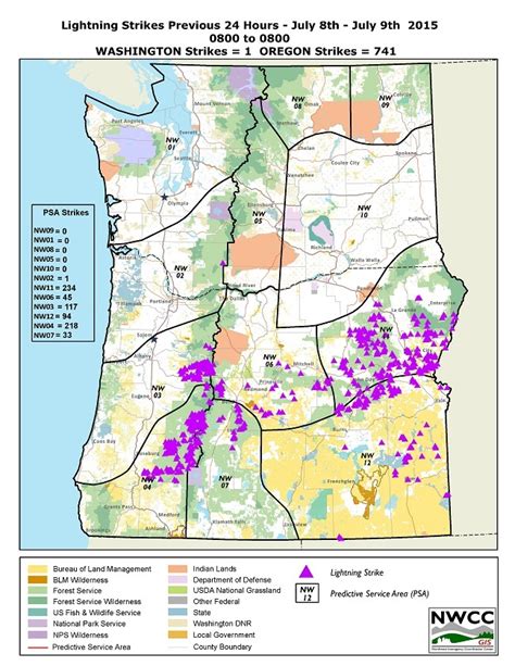 Northwest Interagency Coordination Center: 7/9/2015 Lightning & Large Fire Map