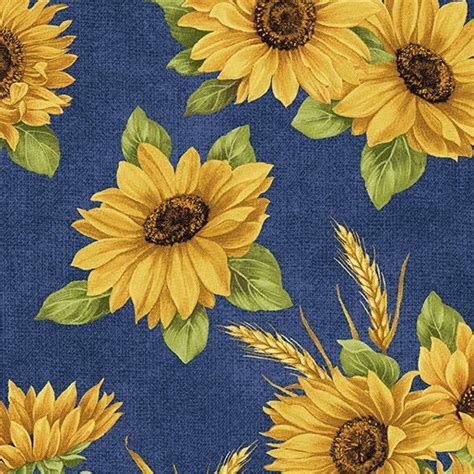 Quilt Fabric, Sunflower Dance, Accent on Sunflowers, Blue, Quilters ...