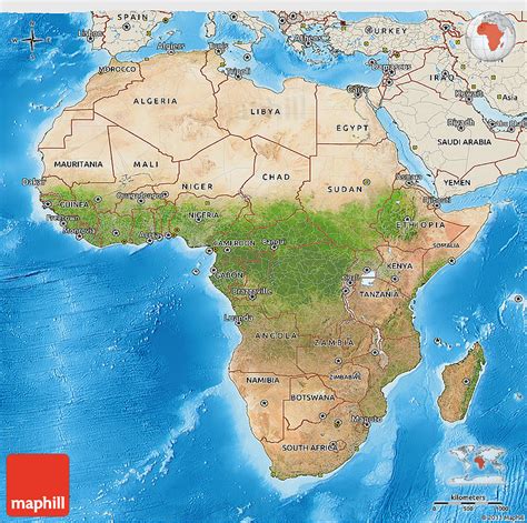 Satellite 3D Map of Africa, shaded relief outside