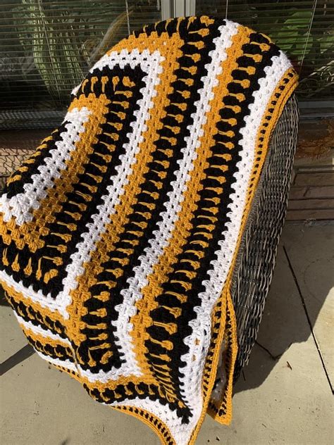 Black Gold & White Crochet Blanket | Etsy in 2021 | Crochet blanket etsy, Crochet blanket, Blue ...