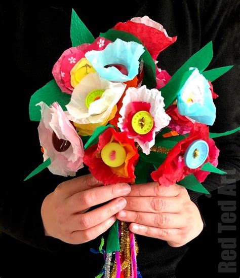 Tissue Paper Flower Bouquet - Red Ted Art - Kids Crafts