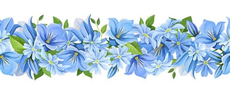 Horizontal Seamless Border with Blue Flowers. Vector Illustration. Stock Vector - Illustration ...