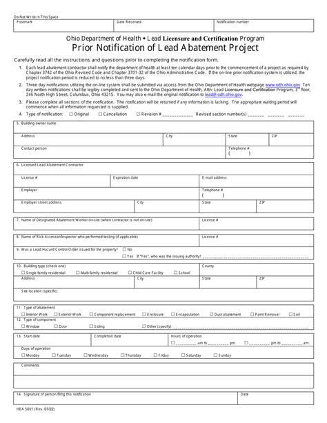 Form HEA5801 Download Printable PDF or Fill Online Prior Notification ...