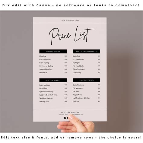 Canva Price list Template Editable Printable Business Minimal Modern Price Sheet Price Guide ...