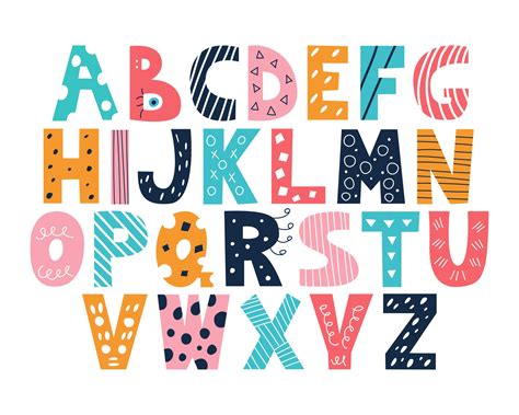 Latin multi colored alphabet in doodle style on a white background Cute bright vector English ...