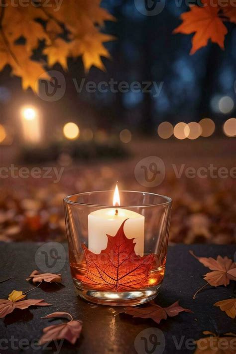 Photo of the candle and fall leaves wallpaper 29998455 Stock Photo at Vecteezy