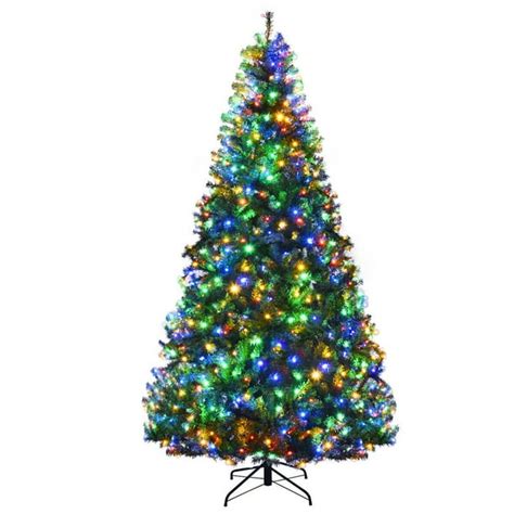 Gymax 5-9FT Pre-Lit Christmas Tree Hinged Artificial Tree w/ Metal Stand LED Lights - Walmart ...